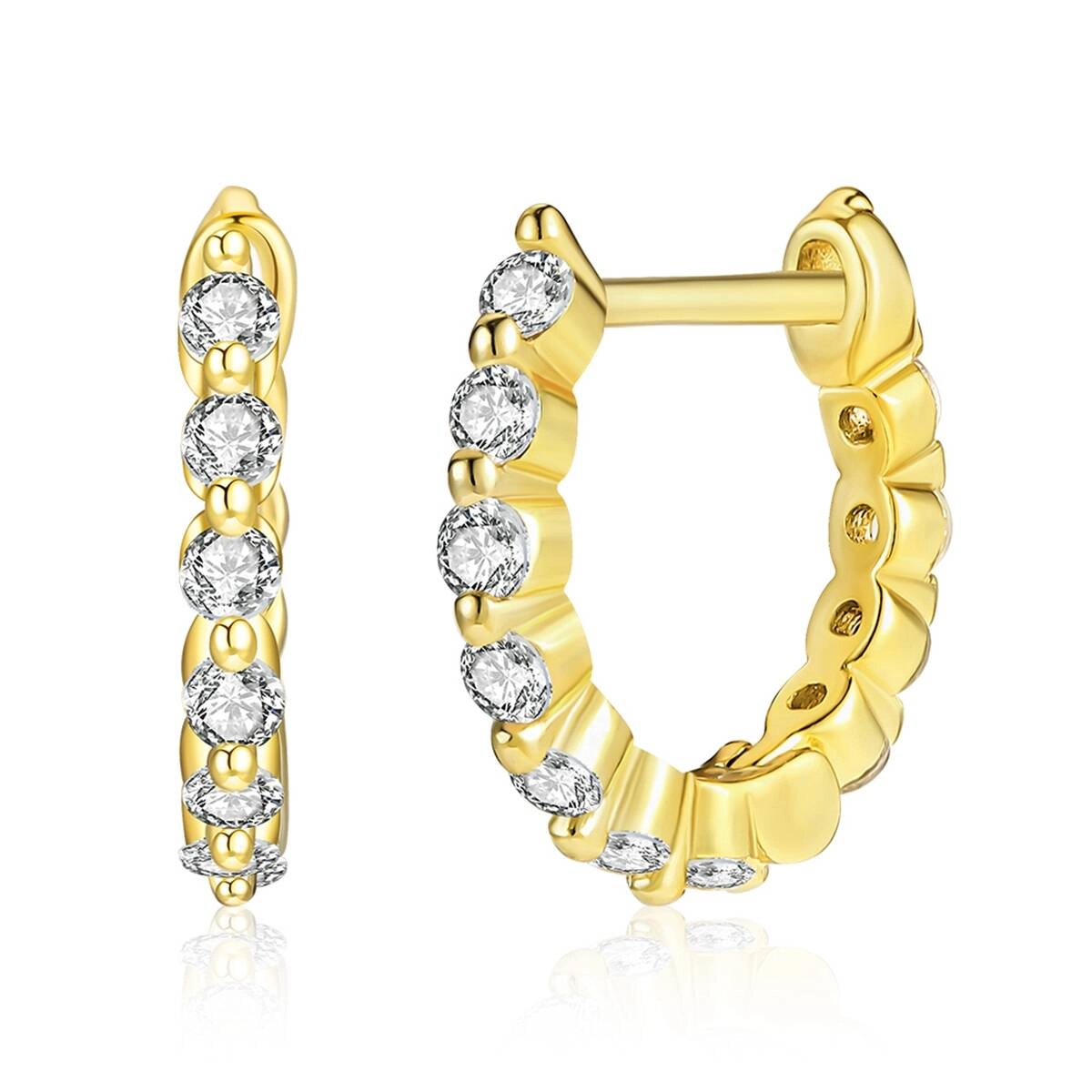 18K Gold Zircon Brass Hoop Stud Earrings