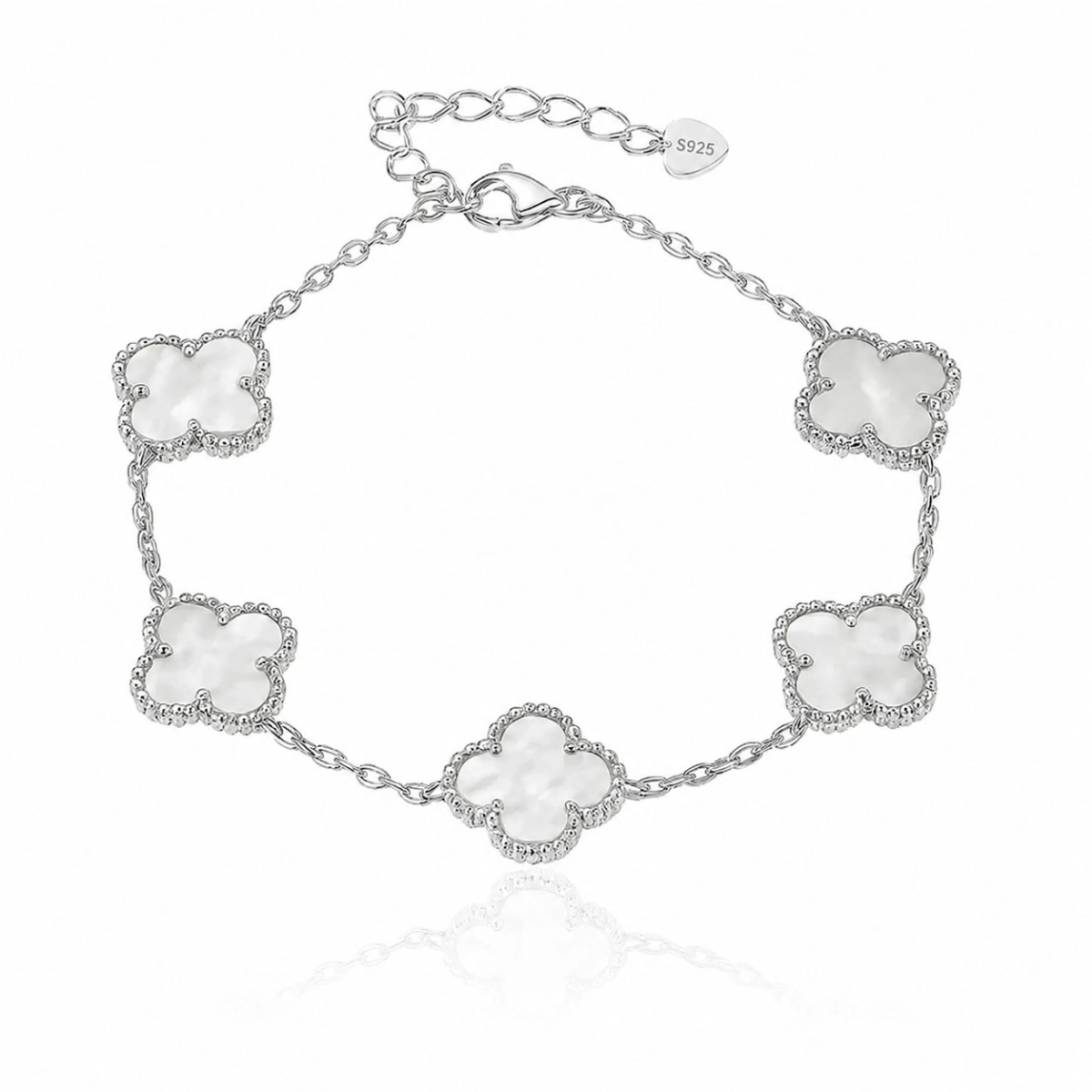 Custom 925 Sterling Silver Mother of Pearl Clover Bracelet Jewelry private label program