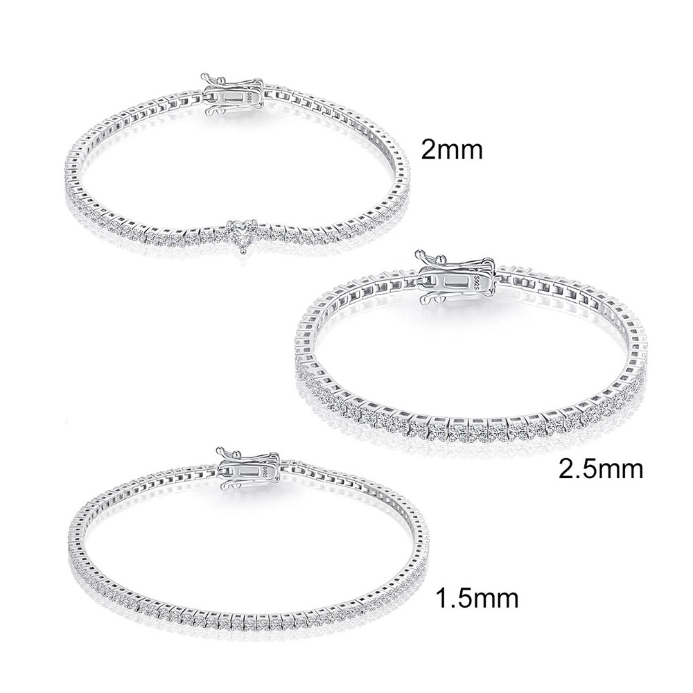 Customizable High-Quality Fashion 925 Sterling Silver AAA Cubic Zirconia Heart-Shaped Open Tennis Bracelet.