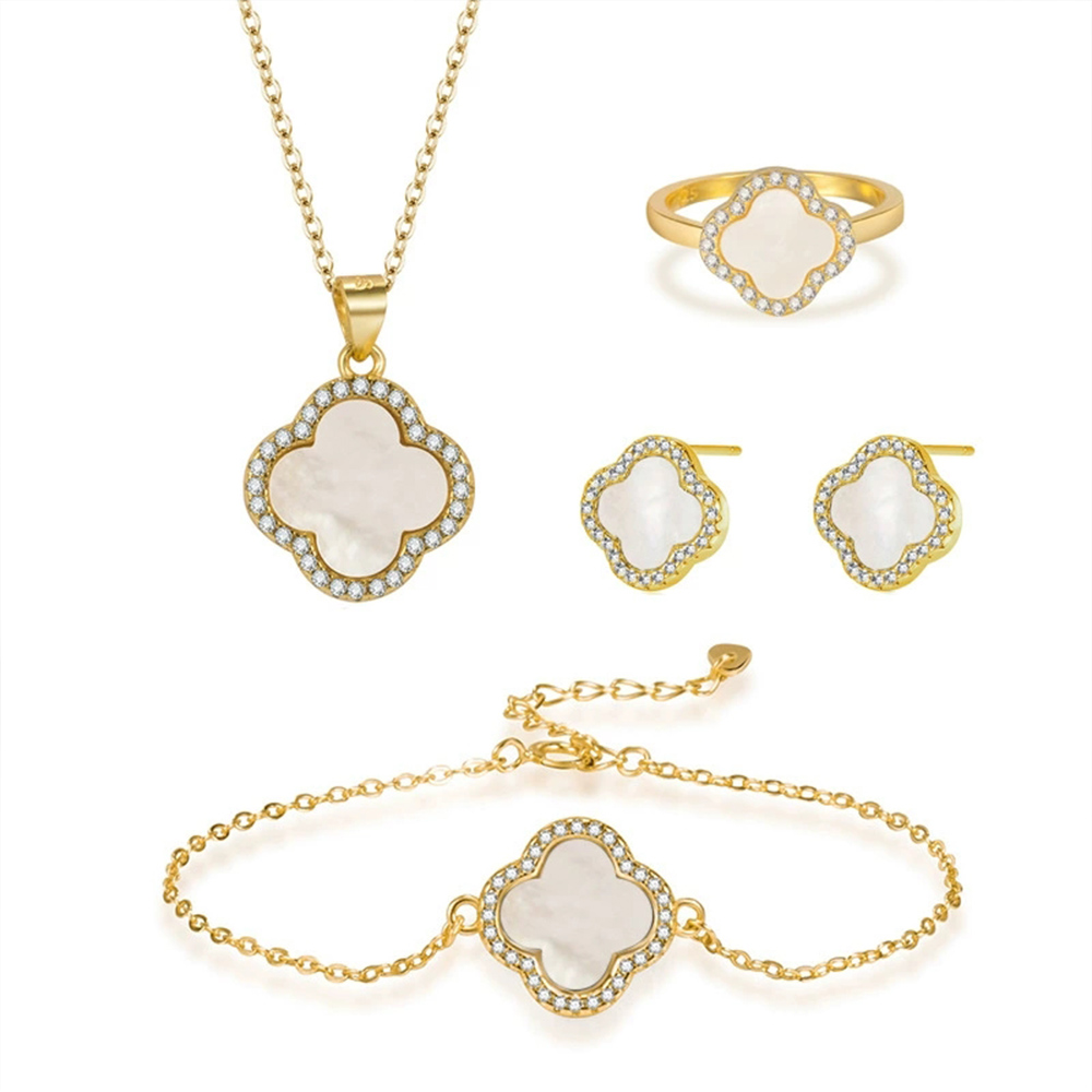 Wholesale Jewelry 925 Sterling Silver Four Leaf Clover Jewelry Sets.